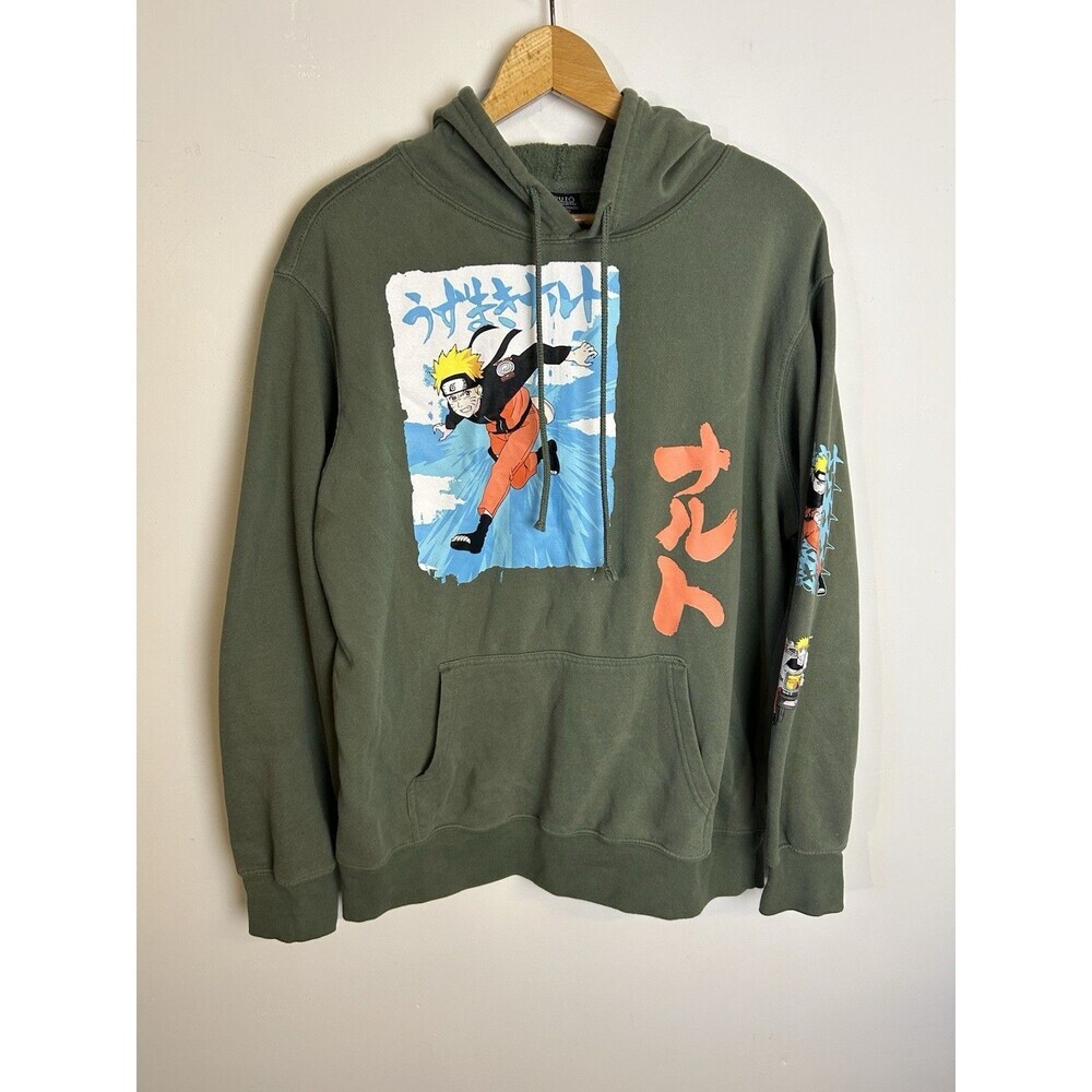Vintage 2000s Naruto‎ Shippuden Anime  Promo Hoodie Size L Green Printed
